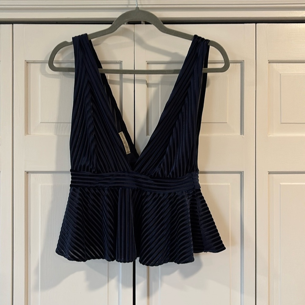 Urban Outfitters Velvet Peplum Top in Navy